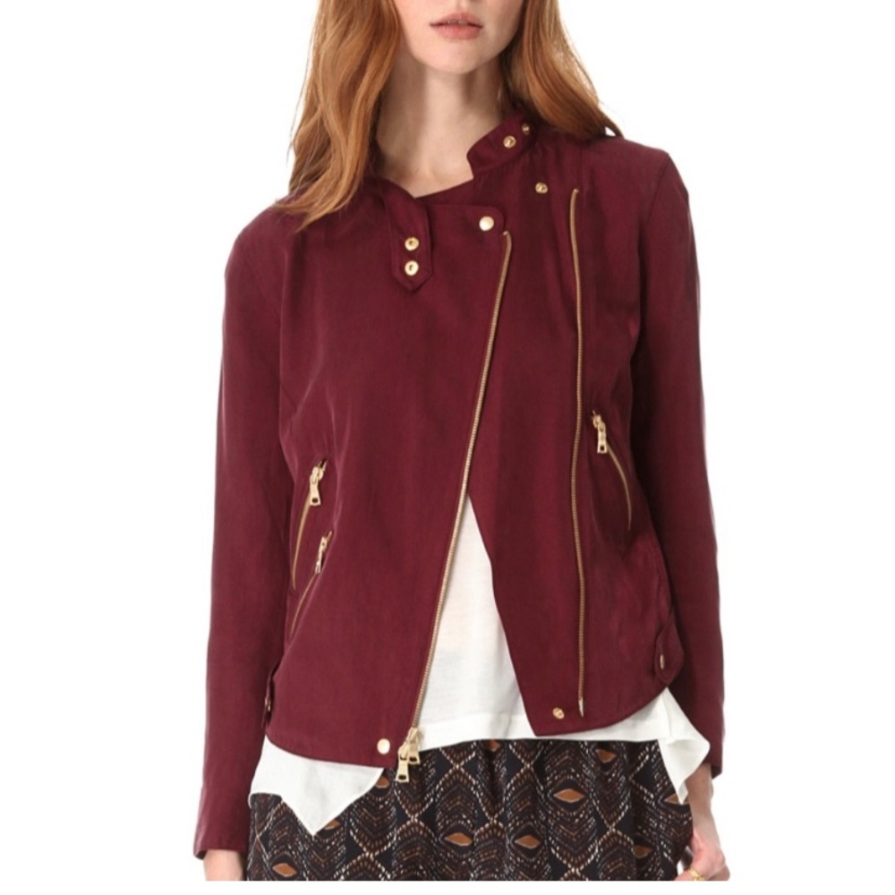 Club Monaco Burgundy Motorcycle Jacket